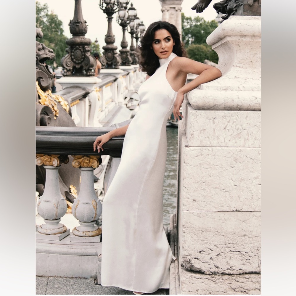 NWT! Meshki Claire Satin Drape Back Maxi Dress